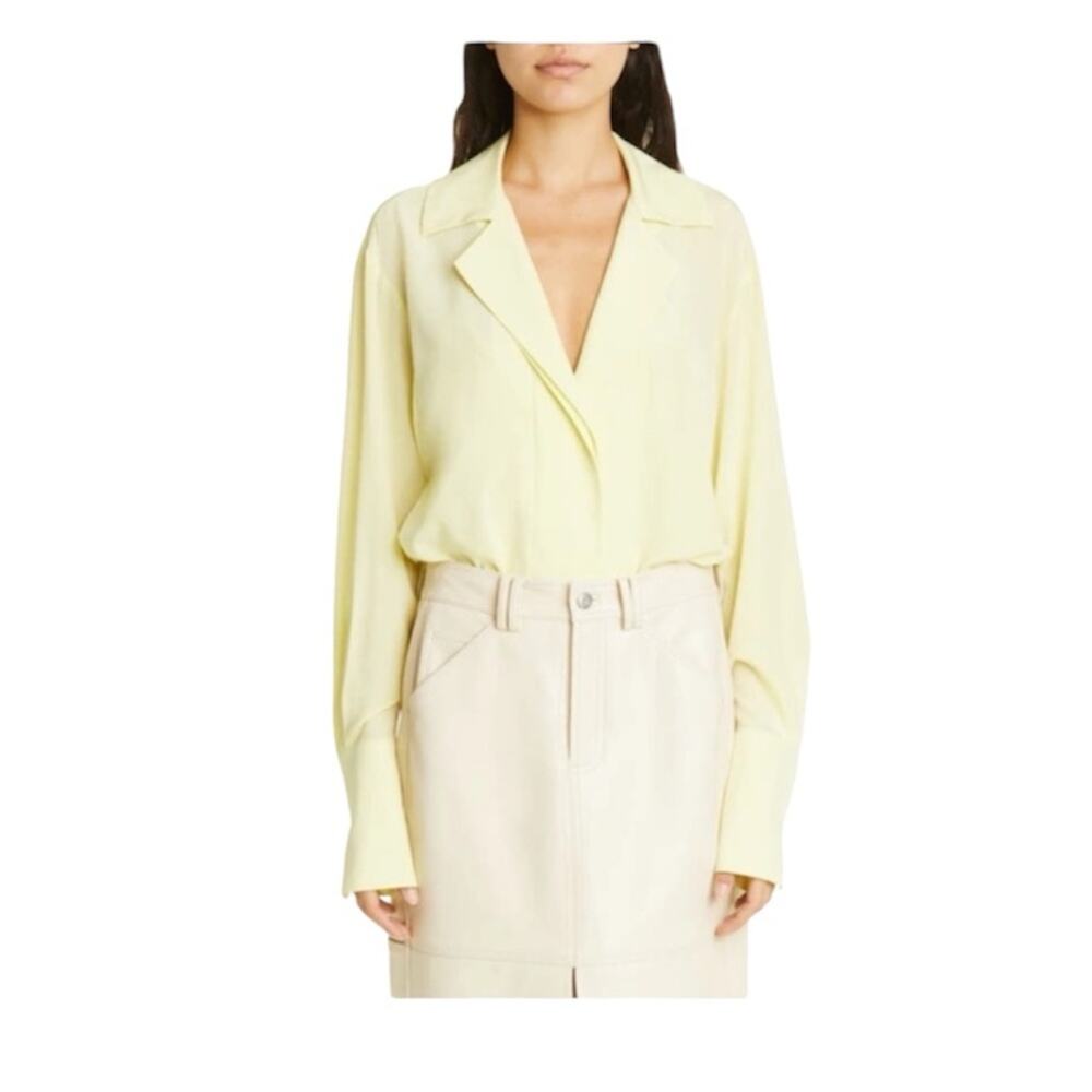 ALC Diana Silk Bodysuit in Canary Yellow Long Sleeve Top Blouse Size 00 FLAWED